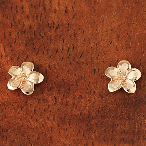 Pink Gold Plumeria Post Earring 7mm