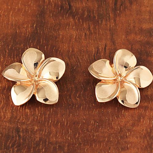 Pink Gold Plumeria Post Earring 16mm