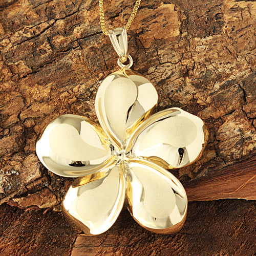 14K Yellow Gold Plumeria Pendant 34mm