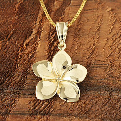 14K Yellow Gold Plumeria Pendant 16mm