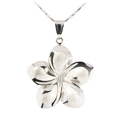14K White Gold Plumeria Pendant 16mm