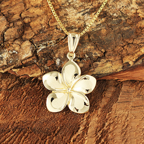 14K Yellow Gold Plumeria Pendant 12mm