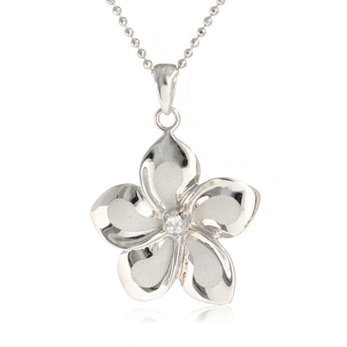 14K Pink Gold Plumeria Pendant 18mm with Clear CZ