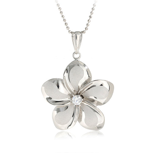 14K Pink Gold Plumeria Pendant 23mm with Clear CZ