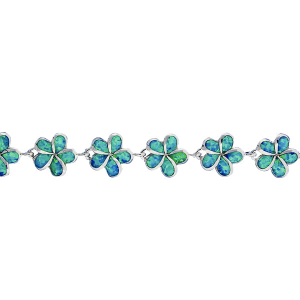 Sterling Silver Opal Inlay 12mm Plumeria Bracelet