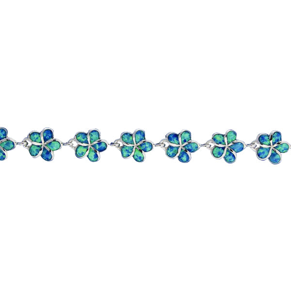 Sterling Silver Opal Inlay 10mm Plumeria Bracelet