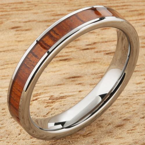 4mm Natural Hawaiian Koa Wood Inlaid Tungsten Flat Wedding Ring