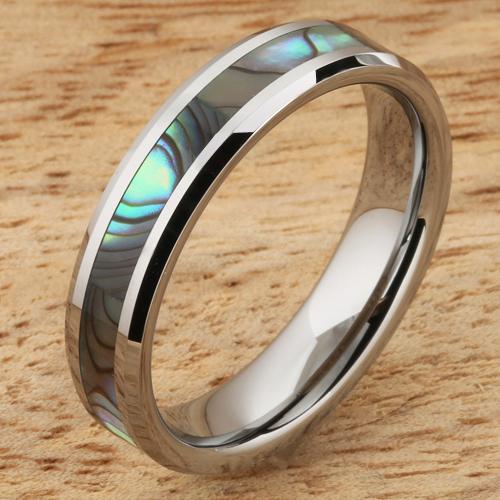 5mm Abalone Shell Inlaid Tungsten Beveled Edge Wedding Ring