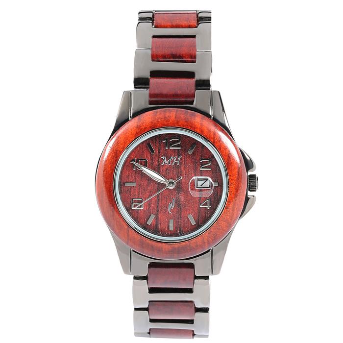 Ladies Wooden Watch Rose Wood Iron Plated Black Bracelet Number Dial