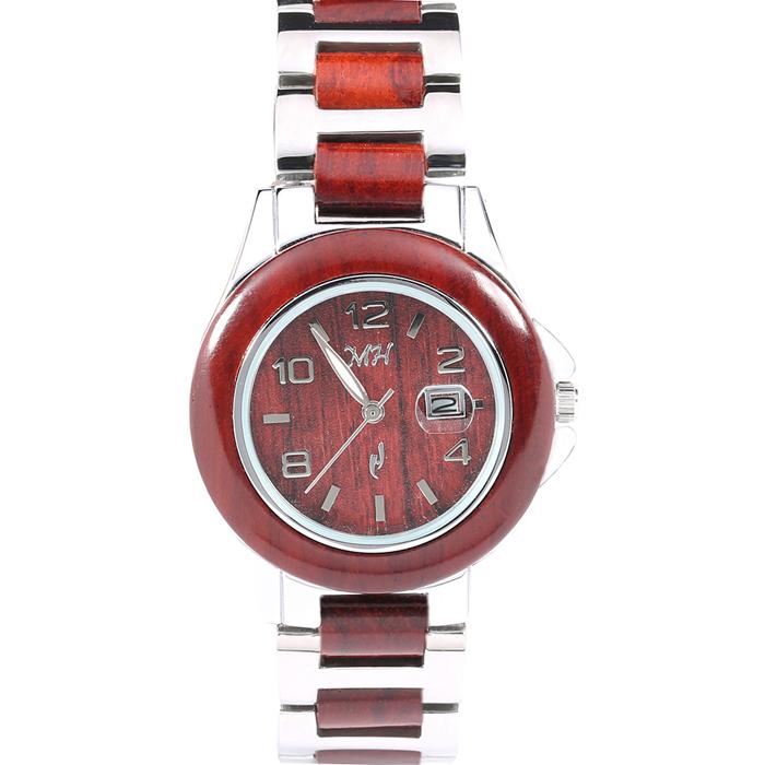 Ladies Wooden Watch Rose Wood and Stainless Steel Bracelet Number Dial - Makani Hawaii Jeweler