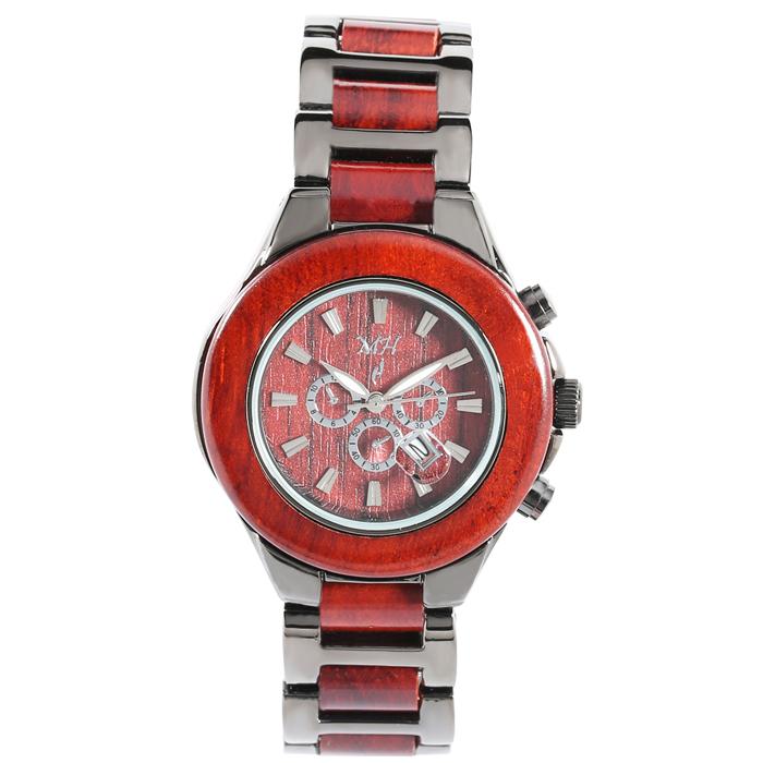 Ladies Wooden Watch Rose Wood and Metal Iron Plated Black Color - Makani Hawaii Jeweler