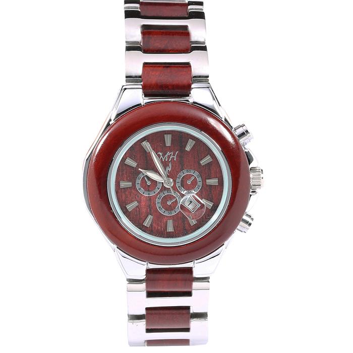 Ladies Wooden Watch Rose Wood and Stainless Steel Bracelet